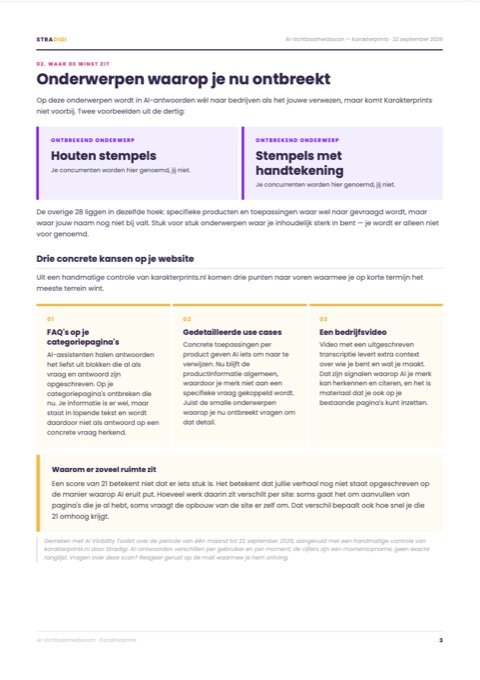 Pagina uit het rapport: op welke onderwerpen de winst zit
